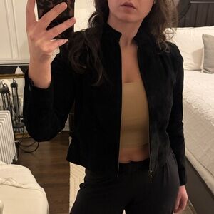 Black Suede Zip Front Jacket